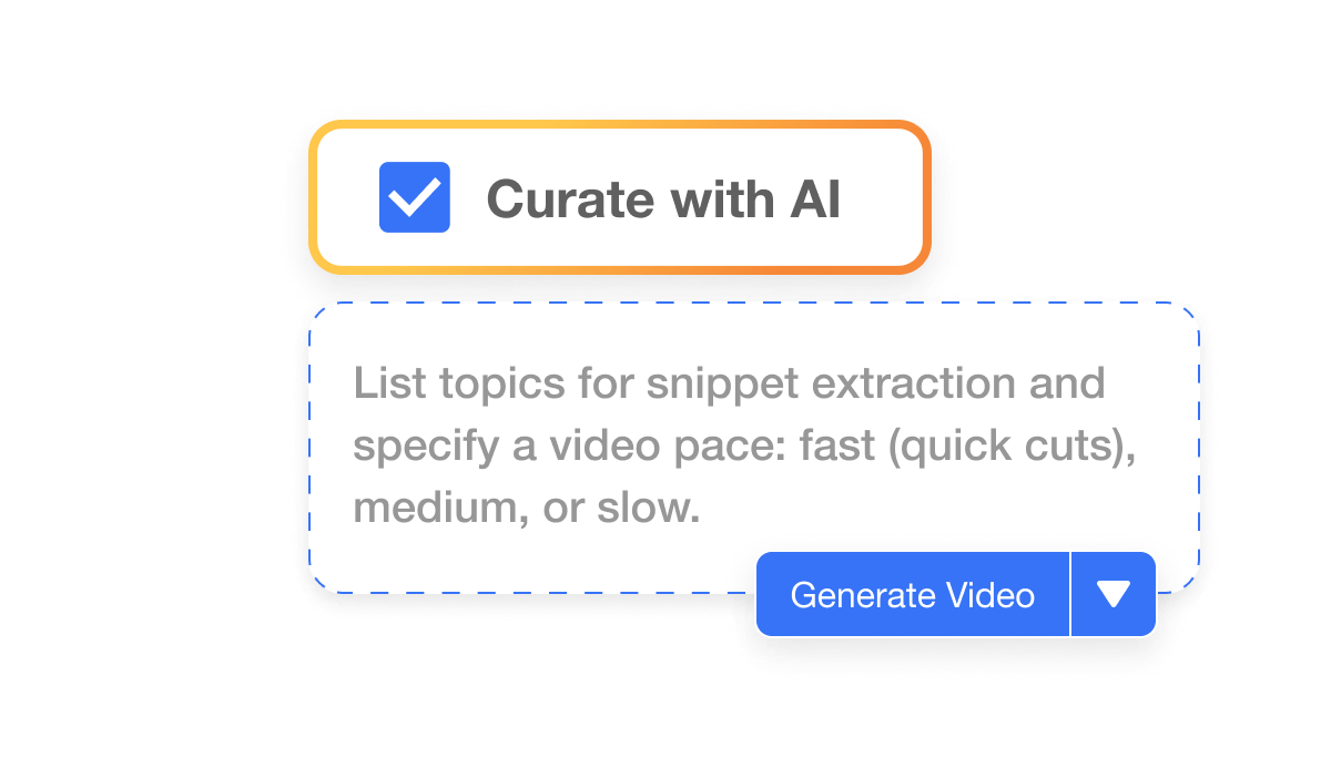 Automatic video editing feature 'Curate with AI' in Visla, identifying key highlights for optimal video creation.